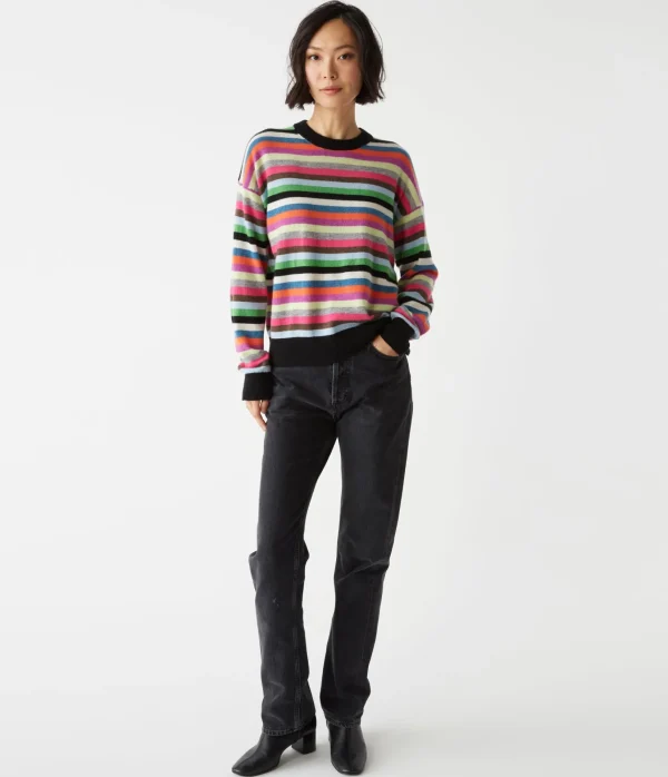 Michael Stars Celeste Striped Crew Neck Cashmere Sweater- Sweaters & Cardigans
