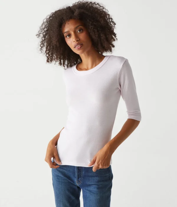 Michael Stars Dora Shine 3/4 Sleeve Tee- T-Shirts | Shine T-Shirts