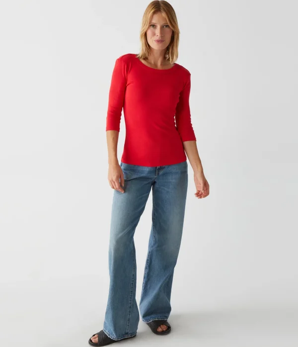 Michael Stars Dot 3/4 Sleeve Tee- T-Shirts | 1x1 Cotton T-Shirts