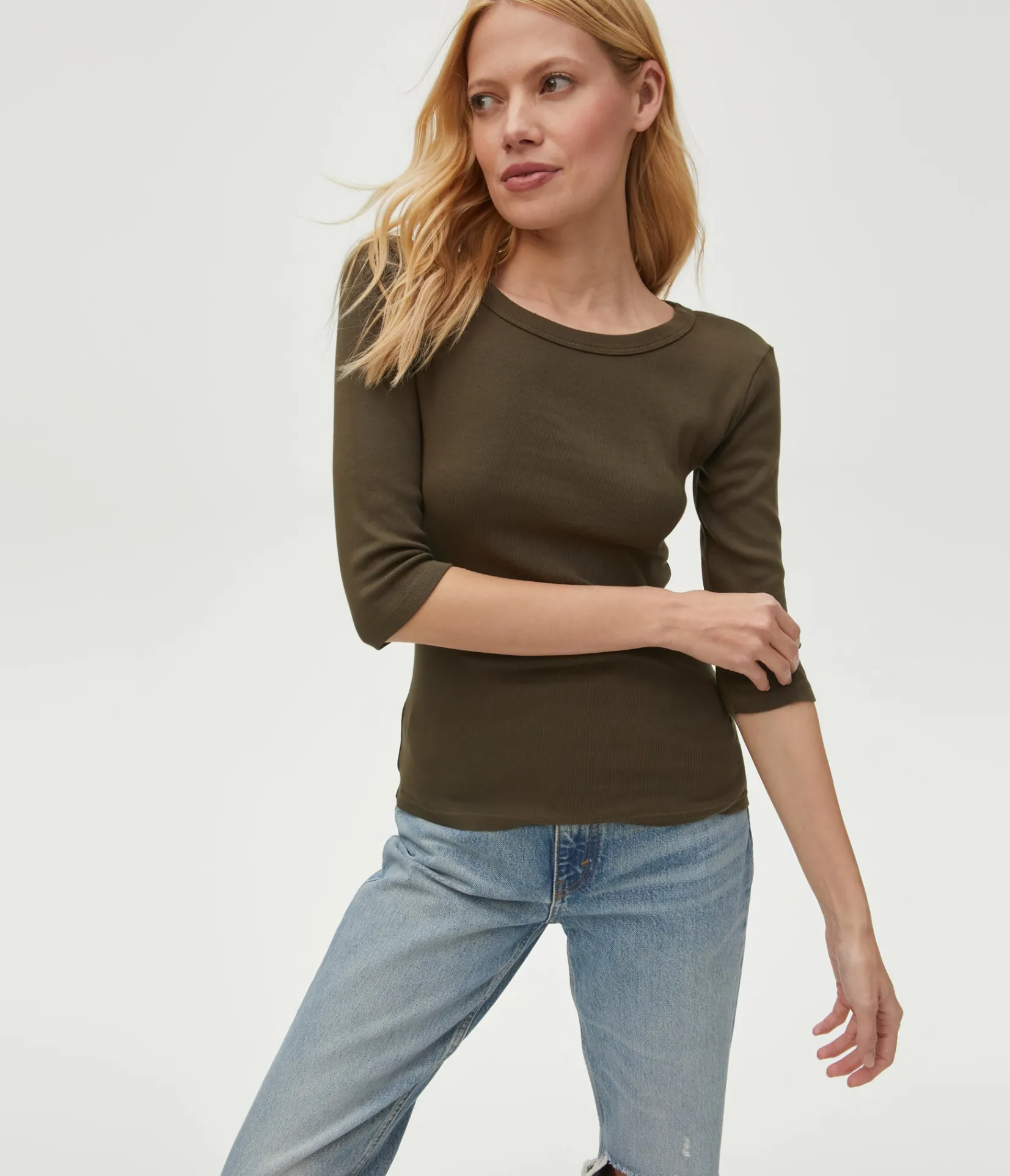 dot__sleeve_tee_40.webp Michael Stars Dot 3/4 Sleeve Tee- T-Shirts | 1x1 Cotton T-Shirts