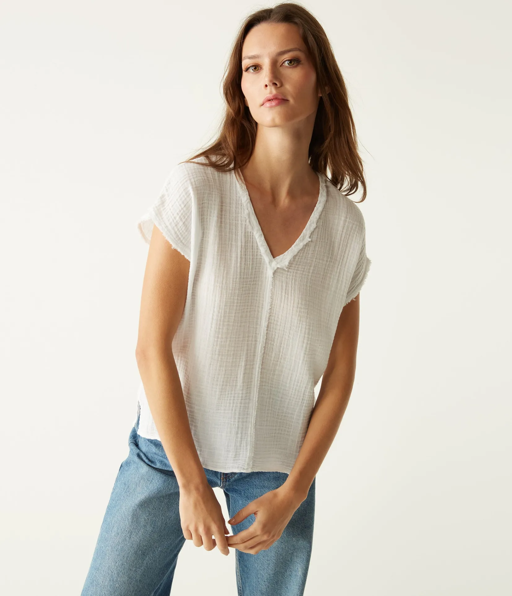 draya_gauze_vneck_top_0.webp Michael Stars Draya Gauze V-Neck Top- Tops, Blouses & Shirts