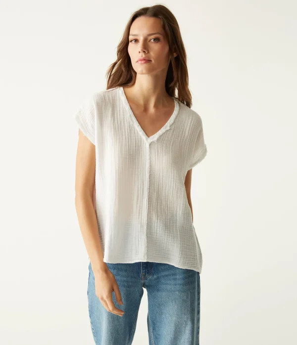 Michael Stars Draya Gauze V-Neck Top- Tops, Blouses & Shirts