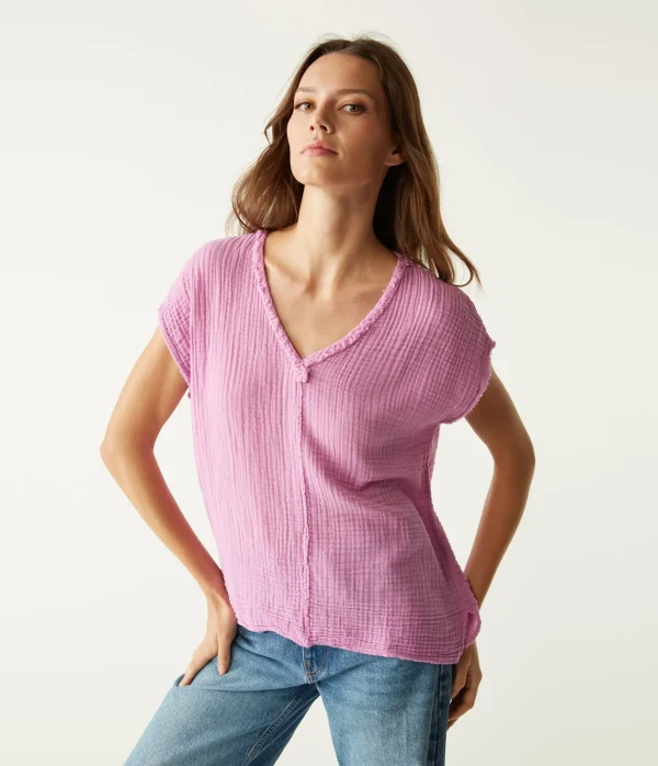 Michael Stars Draya Gauze V-Neck Top- Tops, Blouses & Shirts