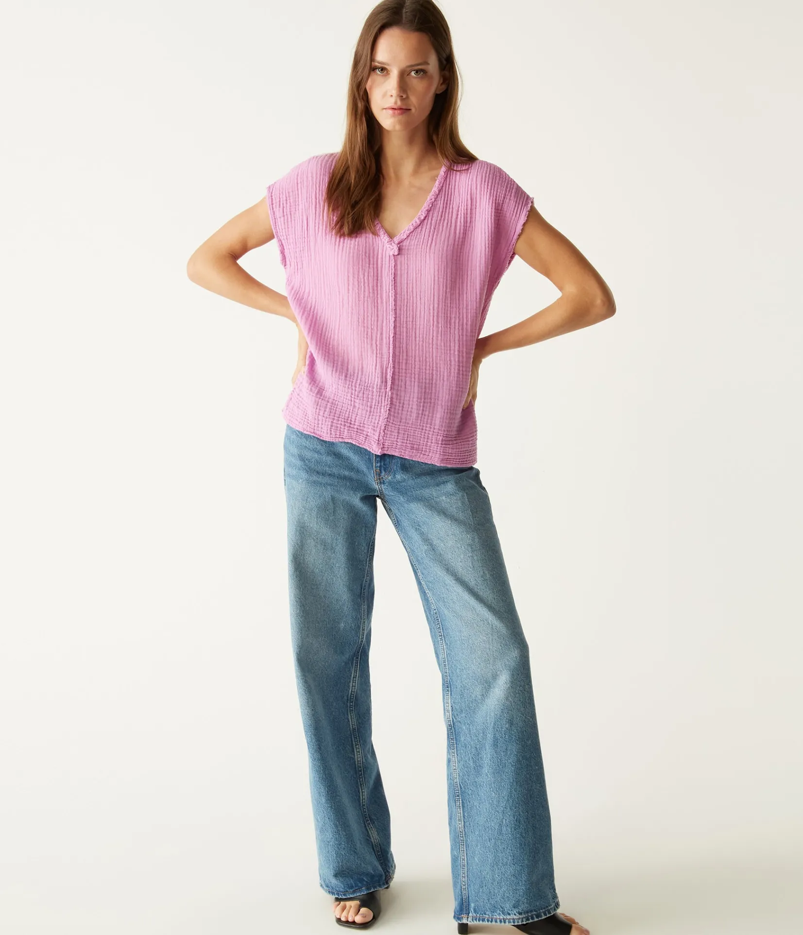 draya_gauze_vneck_top_13.webp Michael Stars Draya Gauze V-Neck Top- Tops, Blouses & Shirts