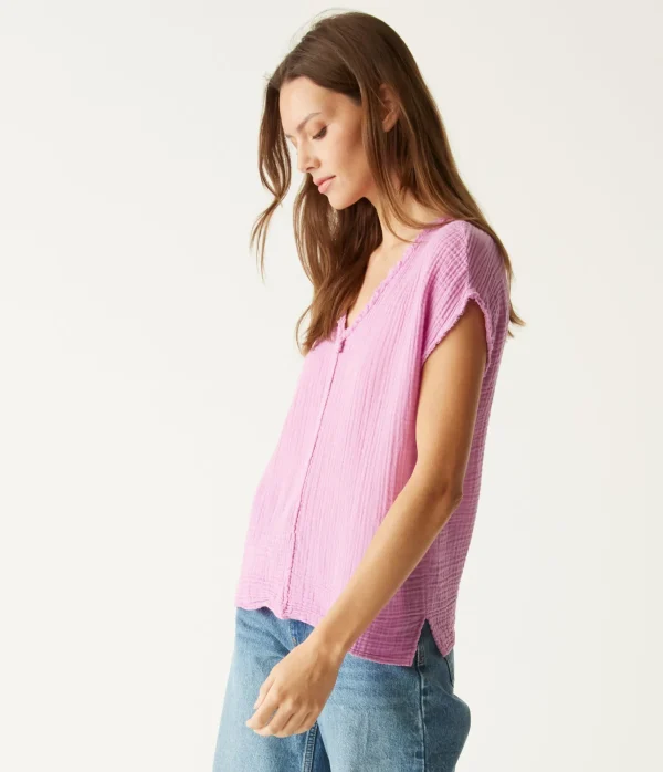 Michael Stars Draya Gauze V-Neck Top- Tops, Blouses & Shirts