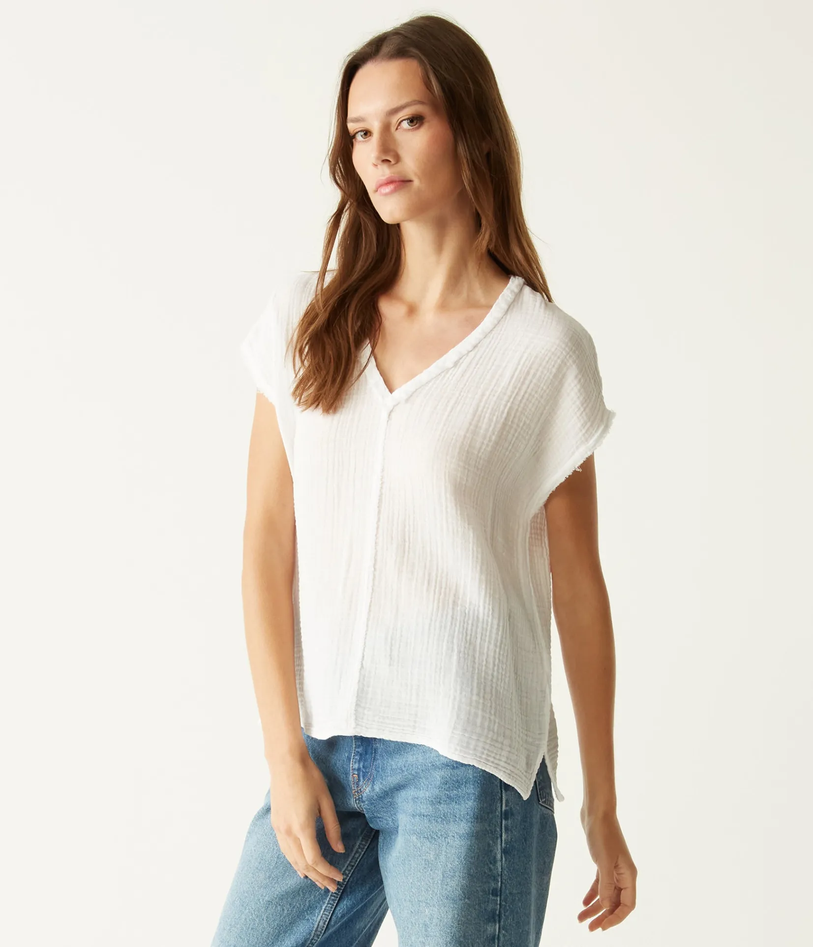 draya_gauze_vneck_top_2.webp Michael Stars Draya Gauze V-Neck Top- Tops, Blouses & Shirts