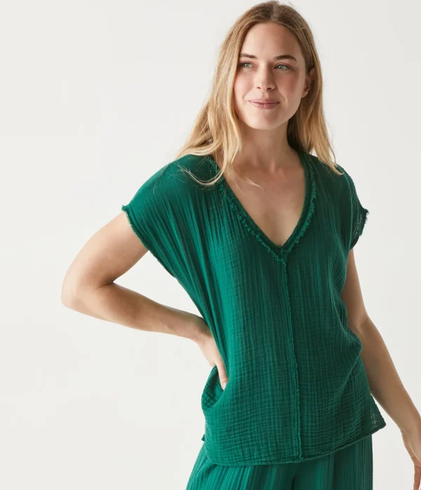 Michael Stars Draya Gauze V-Neck Top- Tops, Blouses & Shirts