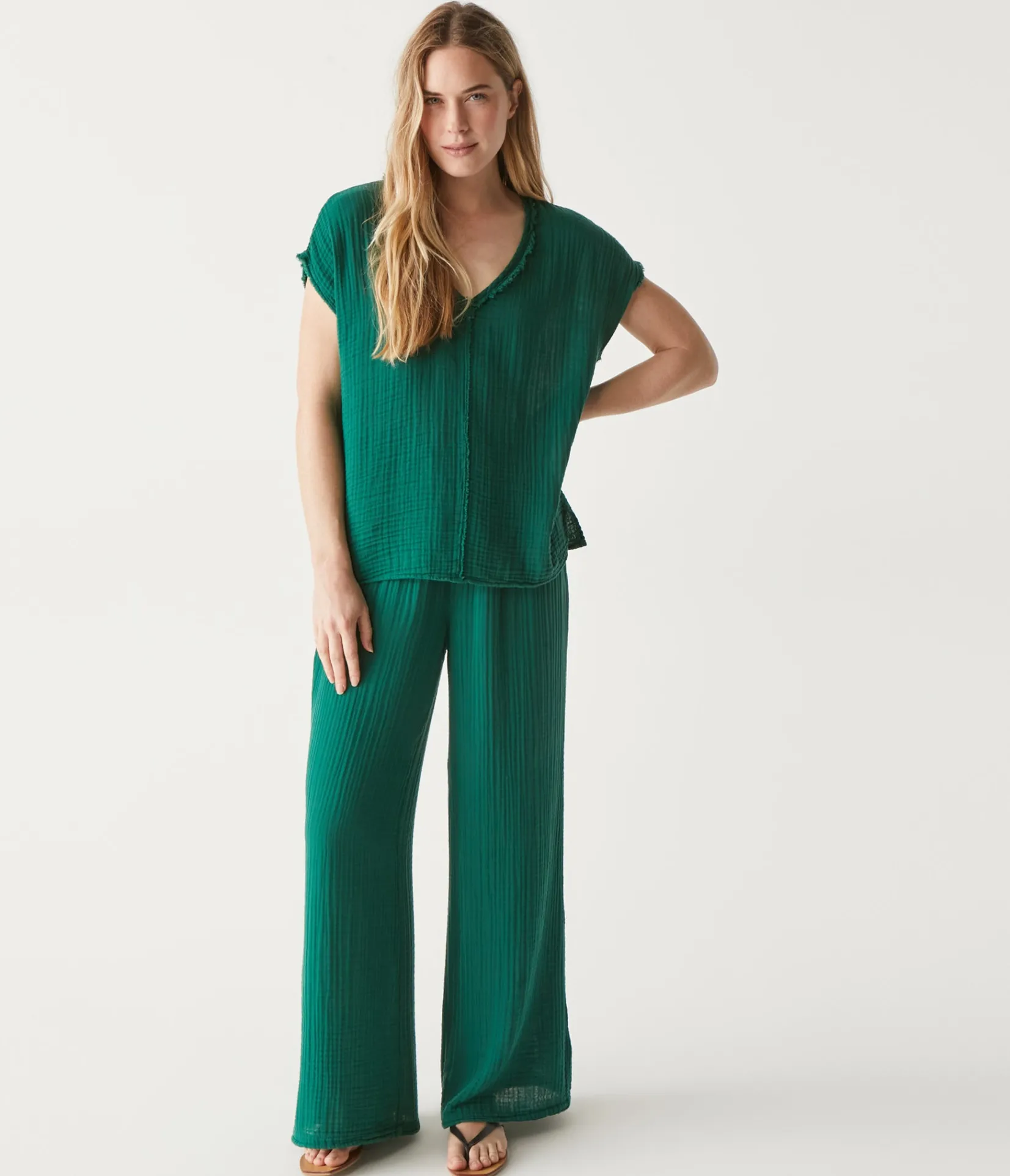 draya_gauze_vneck_top_21.webp Michael Stars Draya Gauze V-Neck Top- Tops, Blouses & Shirts