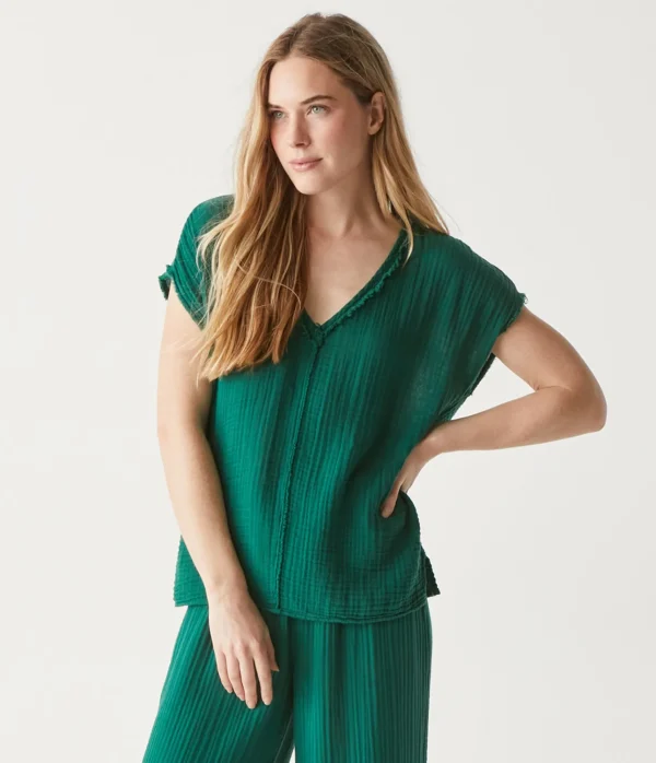 Michael Stars Draya Gauze V-Neck Top- Tops, Blouses & Shirts