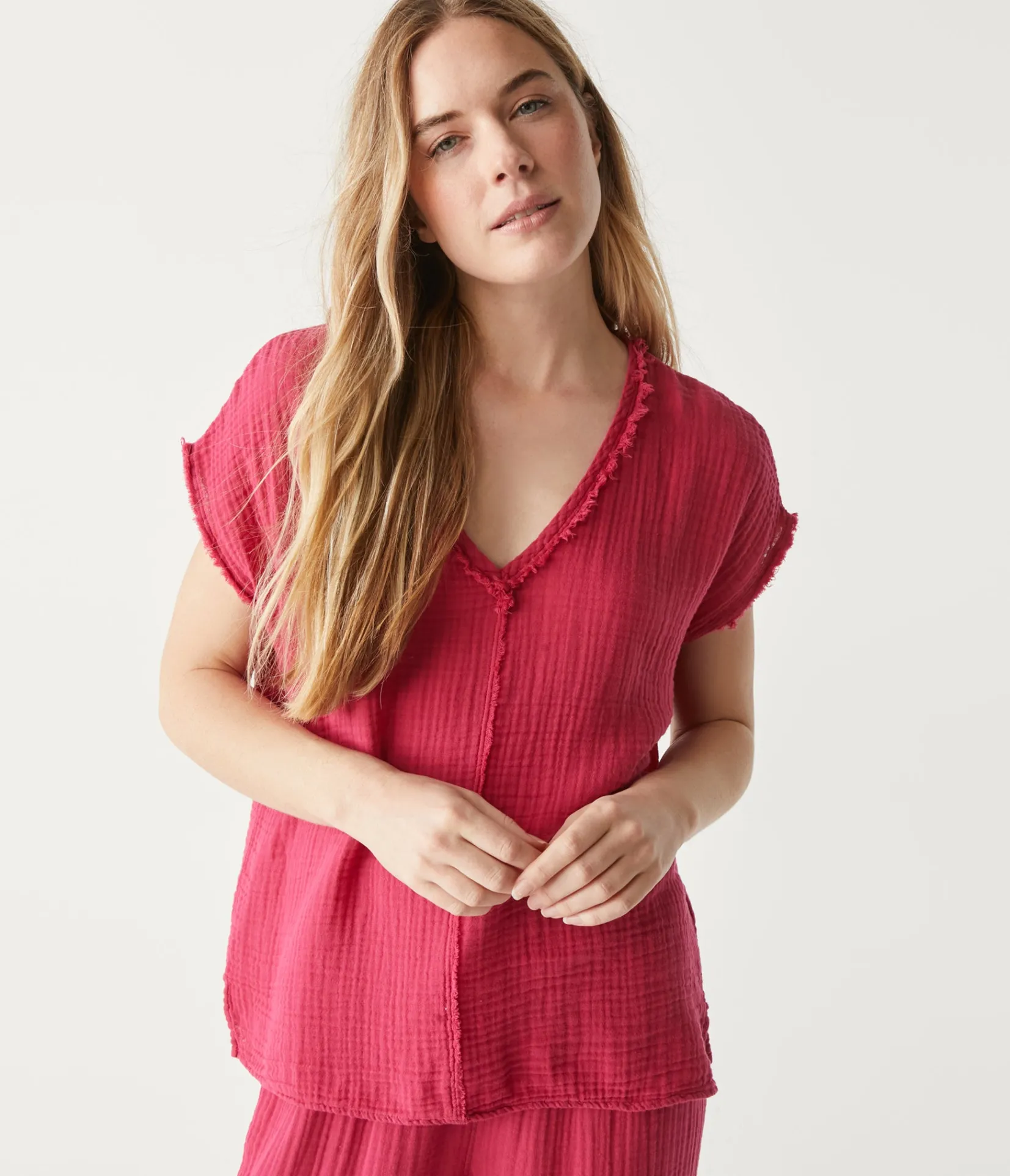draya_gauze_vneck_top_24.webp Michael Stars Draya Gauze V-Neck Top- Tops, Blouses & Shirts