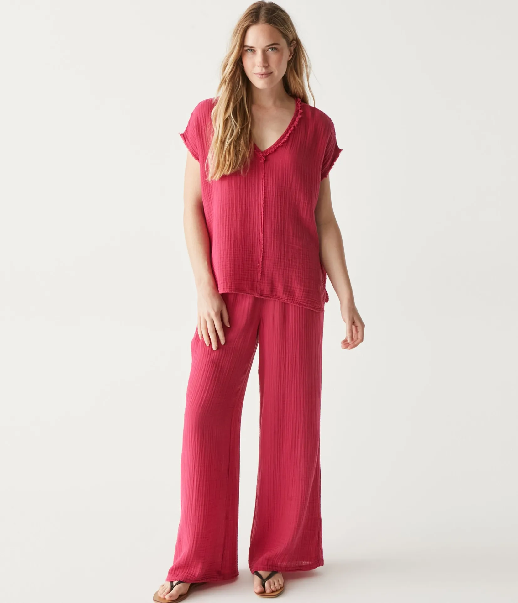 draya_gauze_vneck_top_25.webp Michael Stars Draya Gauze V-Neck Top- Tops, Blouses & Shirts