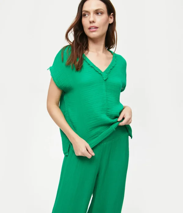 Michael Stars Draya Gauze V-Neck Top- Tops, Blouses & Shirts