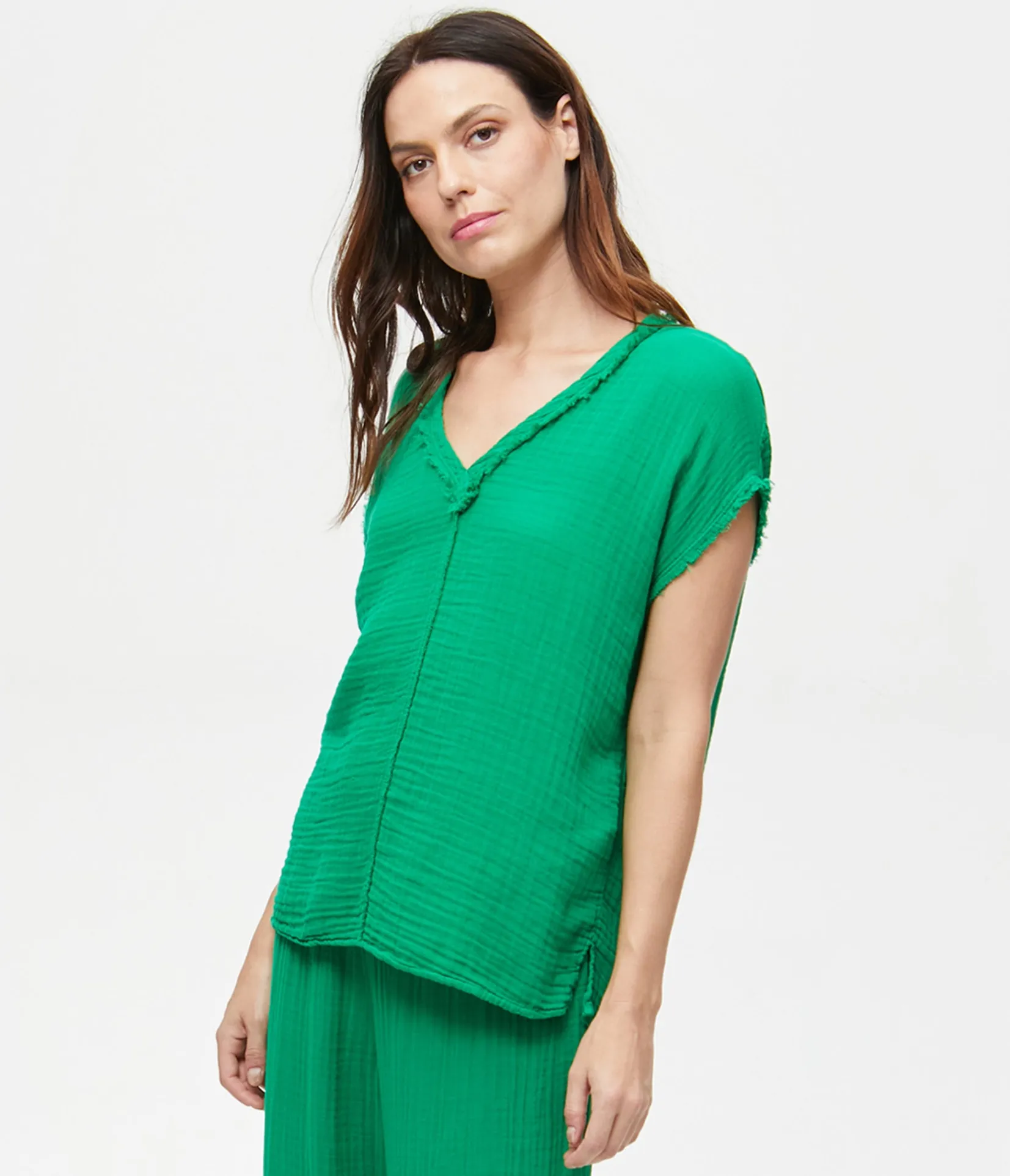 draya_gauze_vneck_top_30.webp Michael Stars Draya Gauze V-Neck Top- Tops, Blouses & Shirts