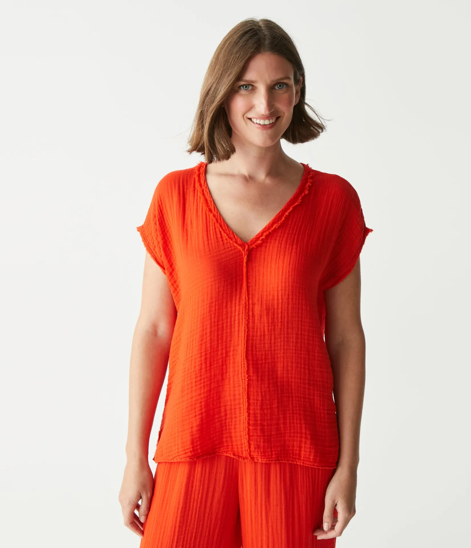 draya_gauze_vneck_top_32.webp Michael Stars Draya Gauze V-Neck Top- Tops, Blouses & Shirts