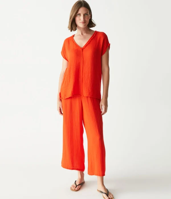 Michael Stars Draya Gauze V-Neck Top- Tops, Blouses & Shirts