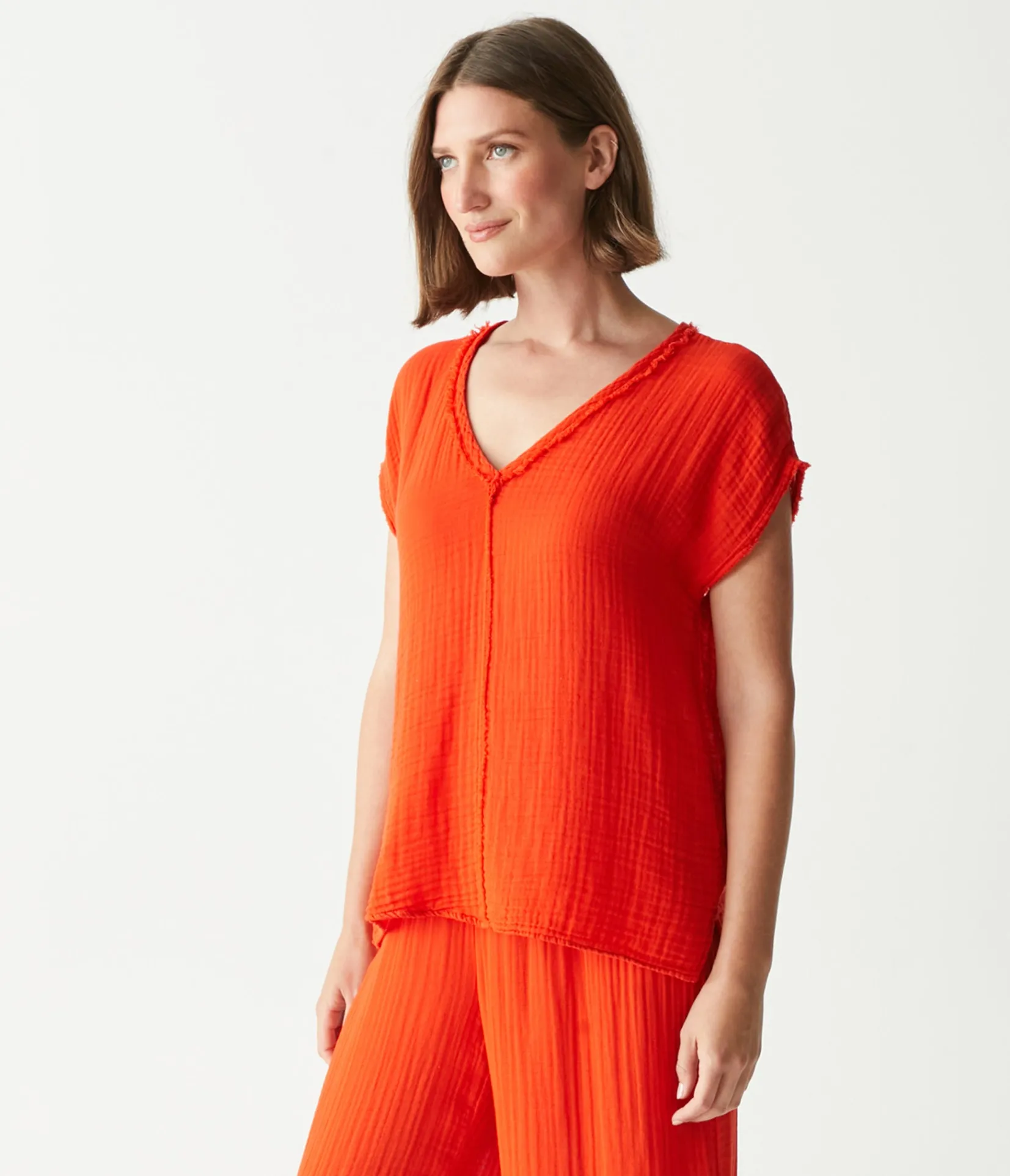 draya_gauze_vneck_top_34.webp Michael Stars Draya Gauze V-Neck Top- Tops, Blouses & Shirts