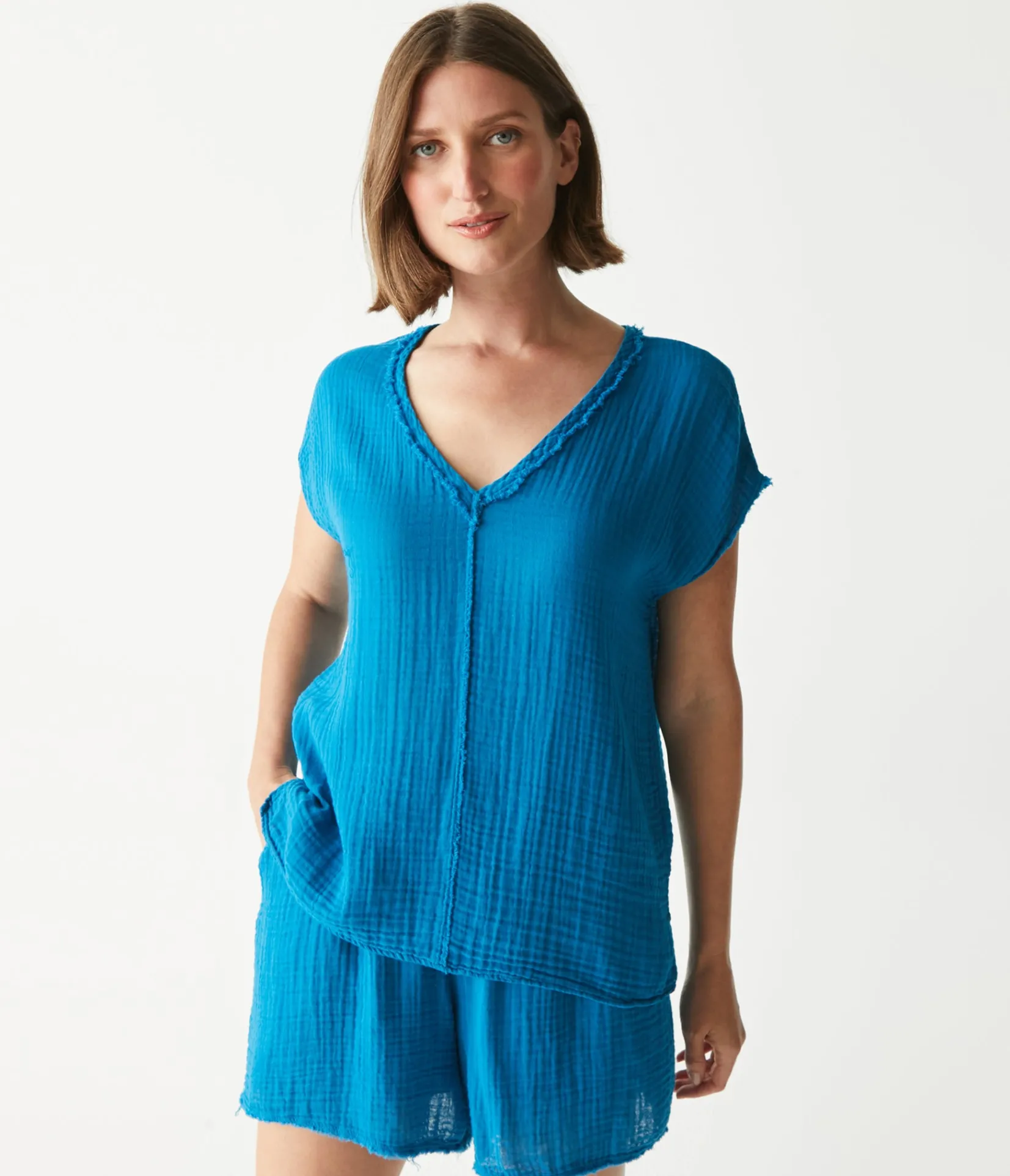 draya_gauze_vneck_top_36.webp Michael Stars Draya Gauze V-Neck Top- Tops, Blouses & Shirts