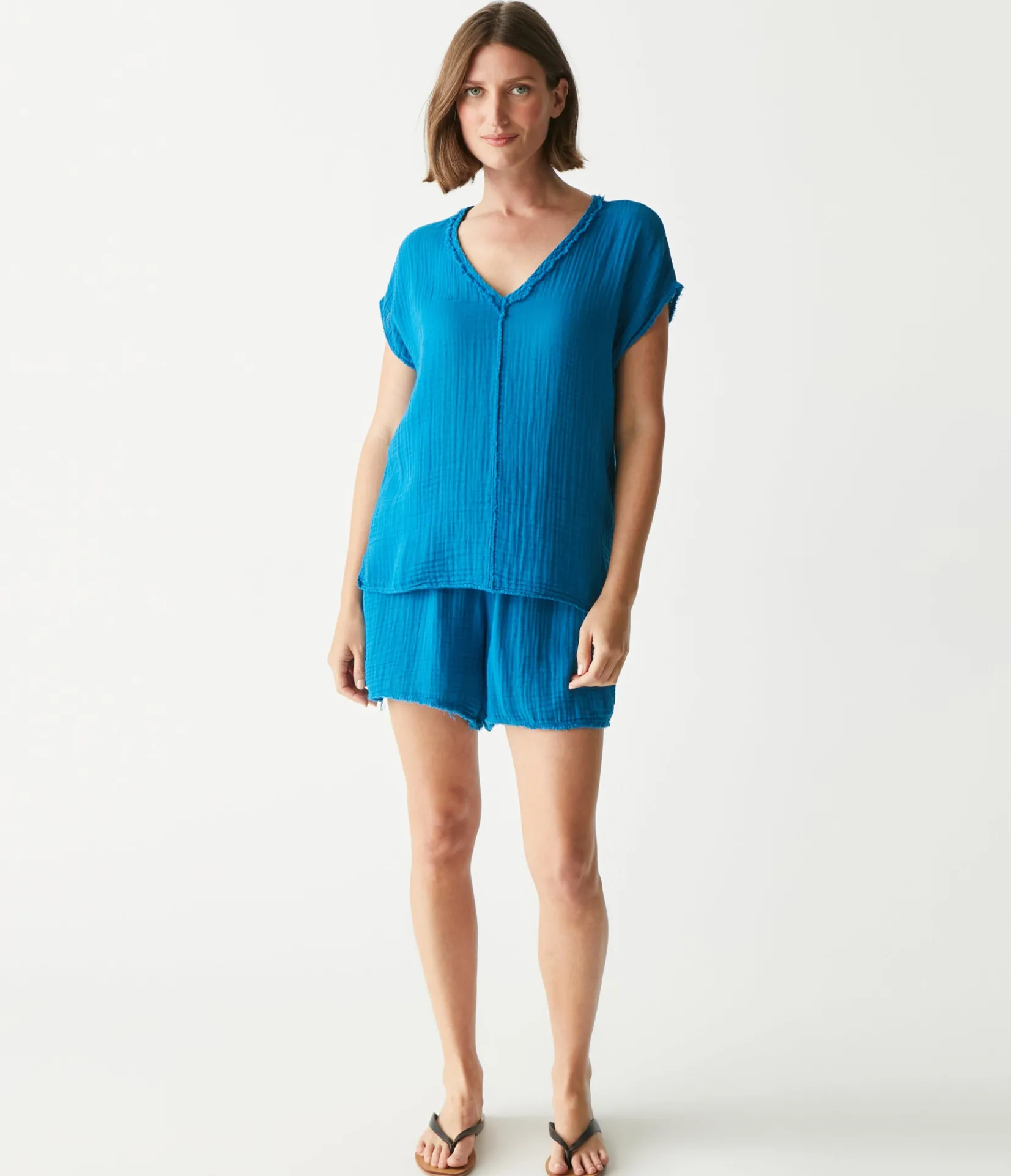 draya_gauze_vneck_top_37.webp Michael Stars Draya Gauze V-Neck Top- Tops, Blouses & Shirts