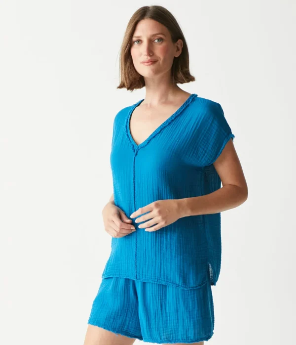 Michael Stars Draya Gauze V-Neck Top- Tops, Blouses & Shirts