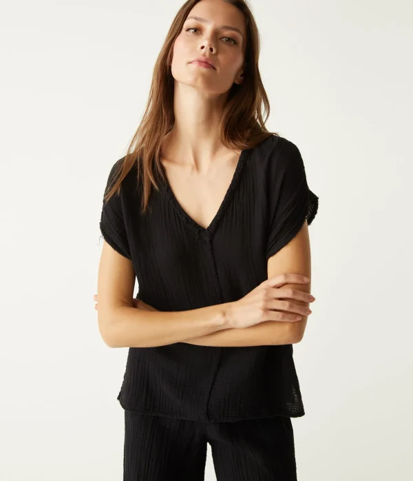 Michael Stars Draya Gauze V-Neck Top- Tops, Blouses & Shirts