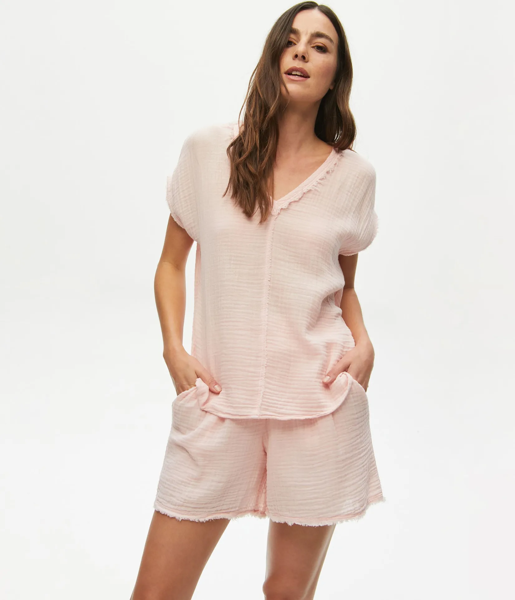 draya_gauze_vneck_top_40.webp Michael Stars Draya Gauze V-Neck Top- Tops, Blouses & Shirts