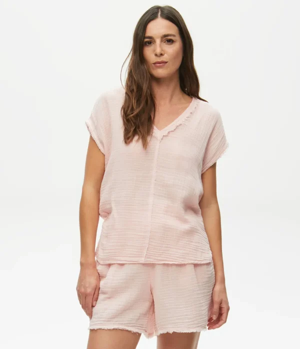 Michael Stars Draya Gauze V-Neck Top- Tops, Blouses & Shirts
