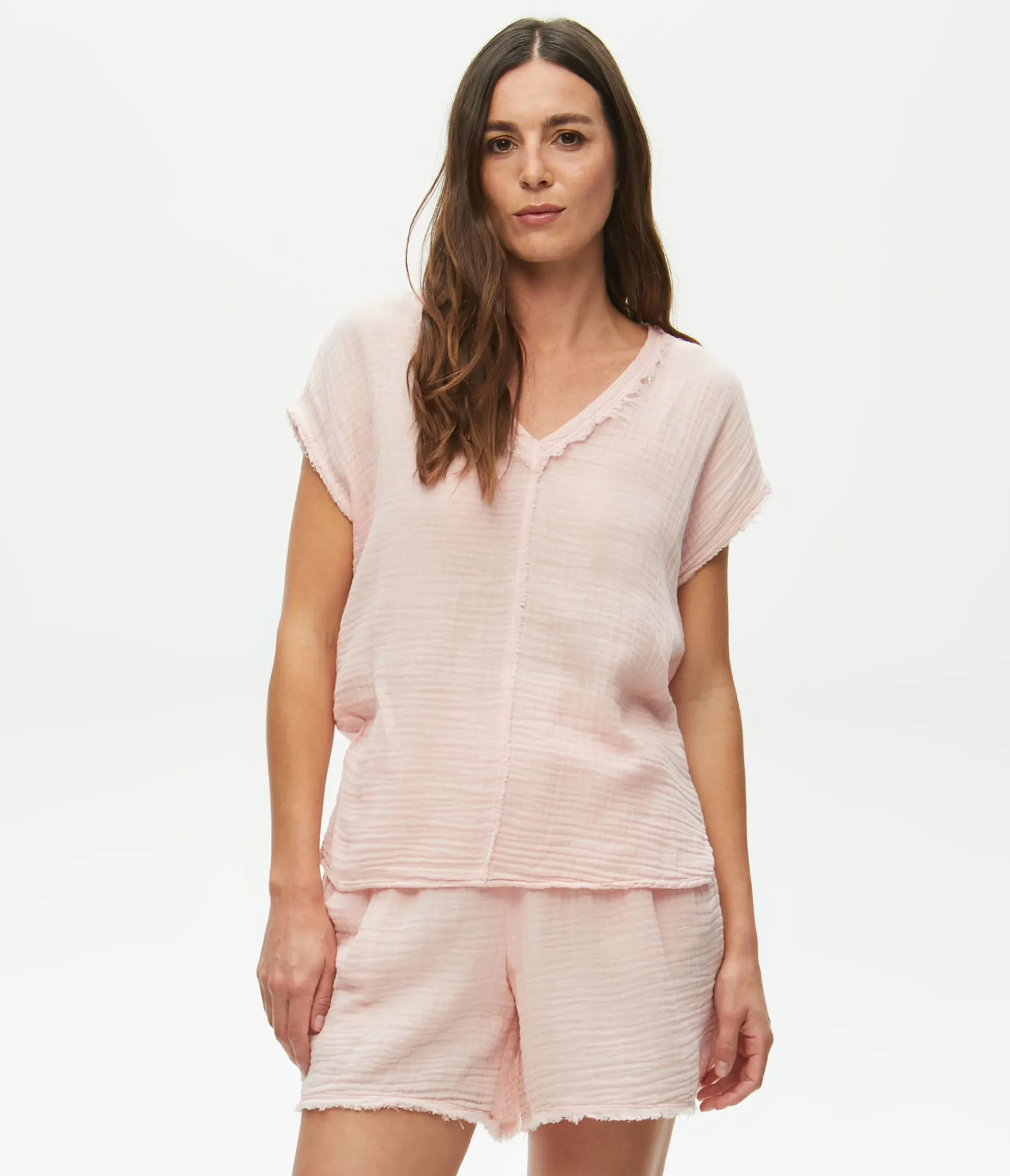 draya_gauze_vneck_top_41.webp Michael Stars Draya Gauze V-Neck Top- Tops, Blouses & Shirts