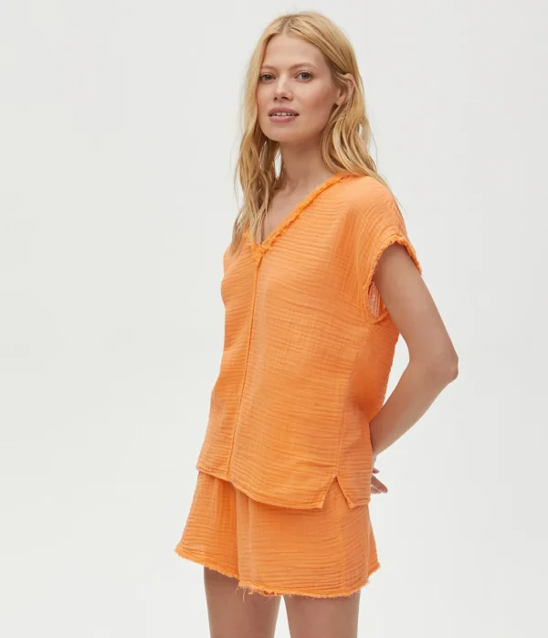 Michael Stars Draya Gauze V-Neck Top- Tops, Blouses & Shirts
