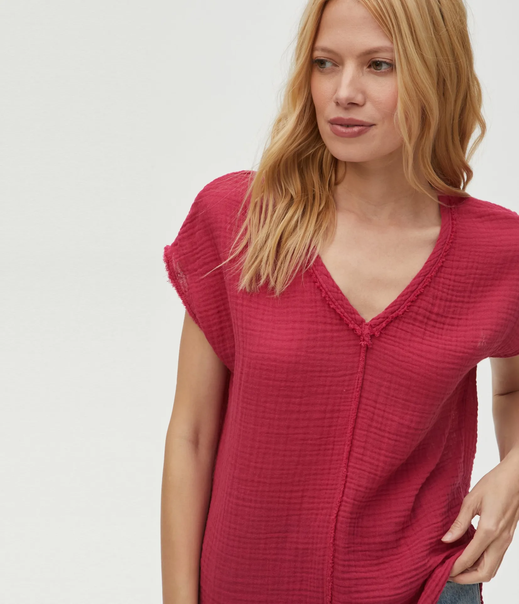 draya_gauze_vneck_top_47.webp Michael Stars Draya Gauze V-Neck Top- Tops, Blouses & Shirts
