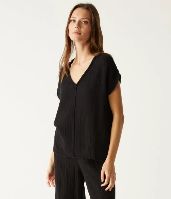 Michael Stars Draya Gauze V-Neck Top- Tops, Blouses & Shirts