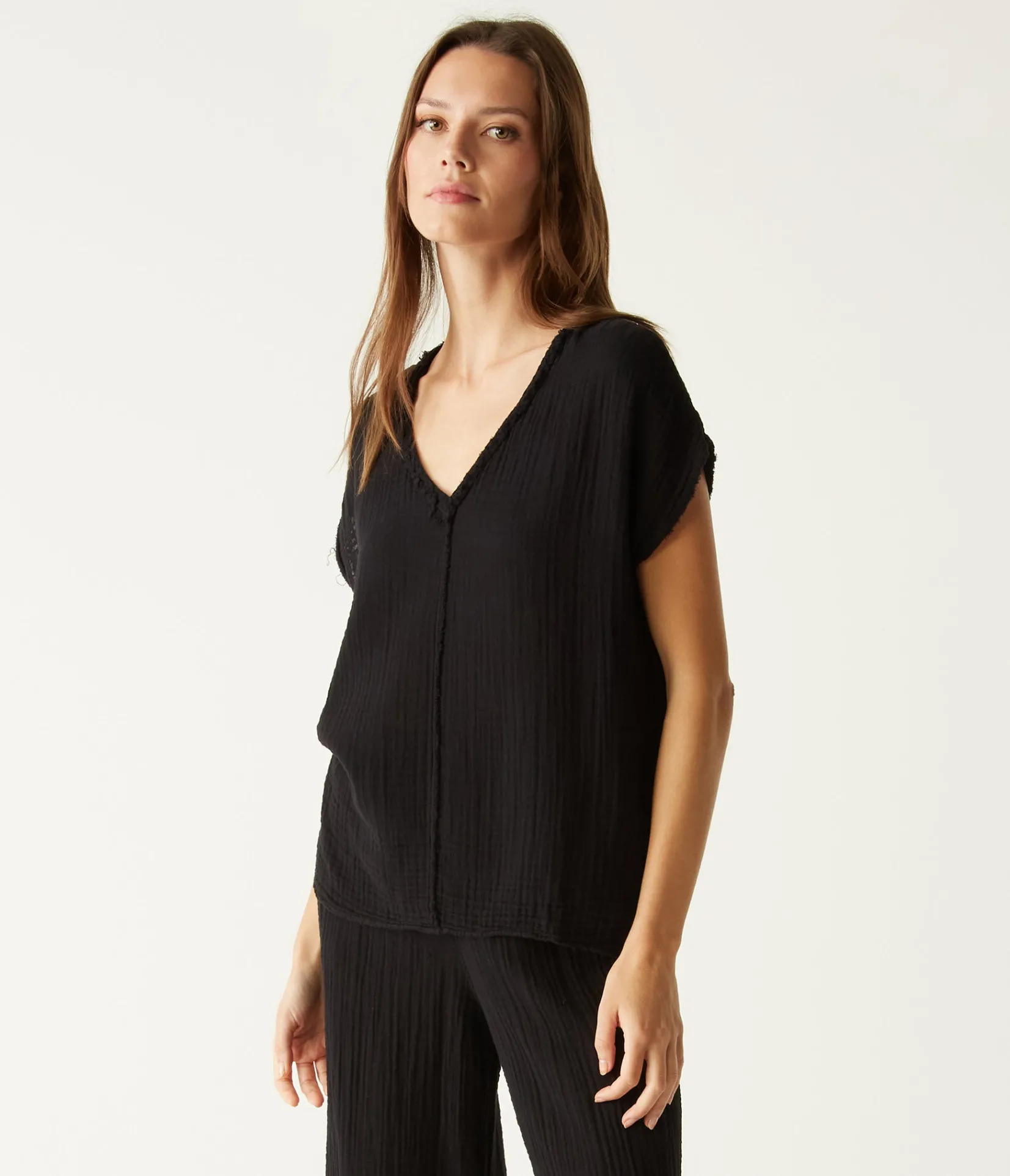 draya_gauze_vneck_top_5.webp Michael Stars Draya Gauze V-Neck Top- Tops, Blouses & Shirts