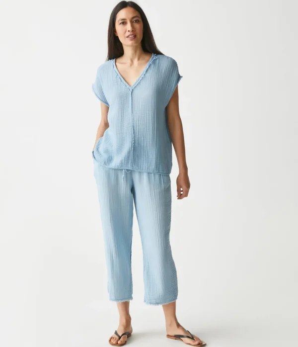 Michael Stars Draya Gauze V-Neck Top- Tops, Blouses & Shirts