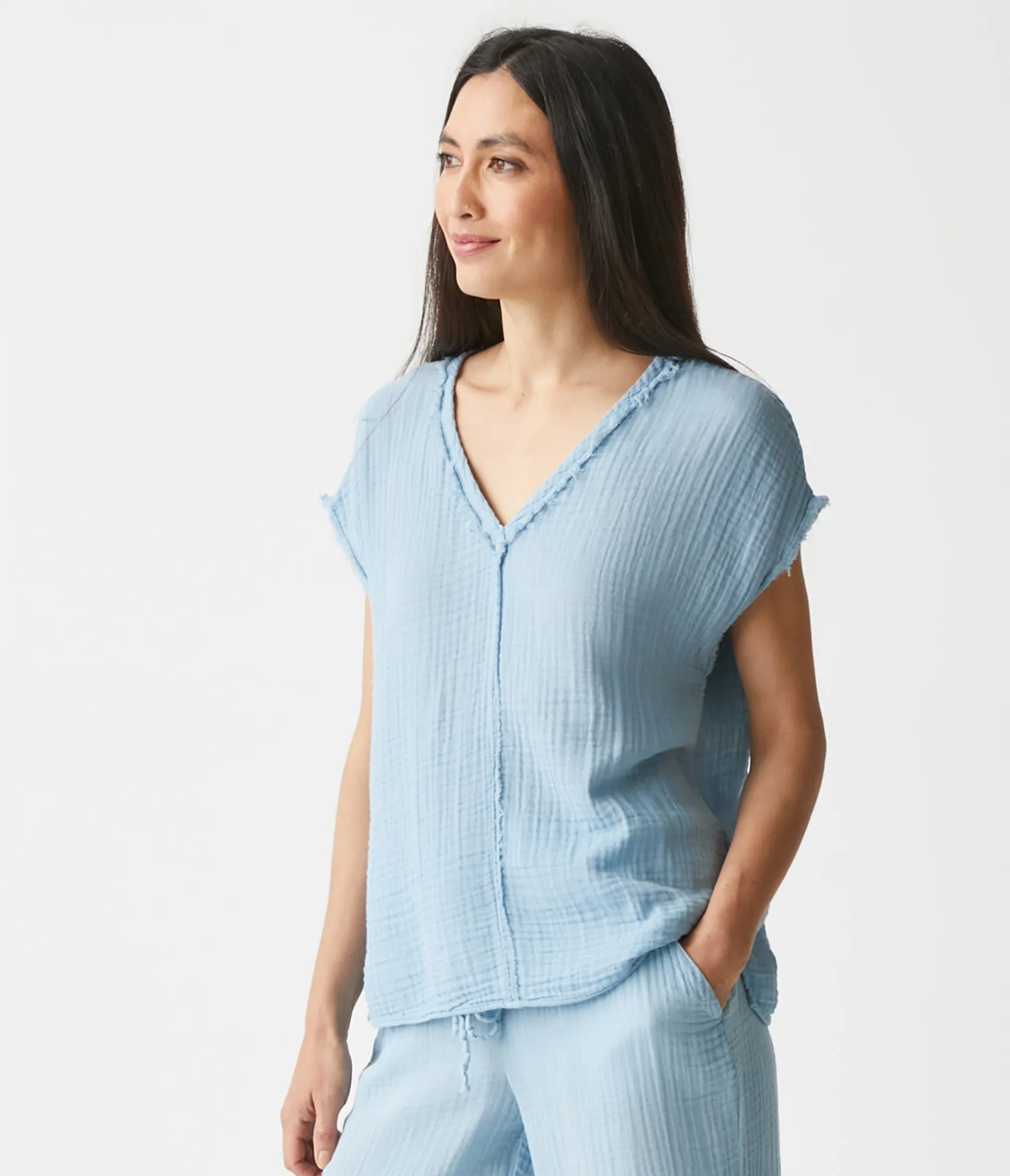 draya_gauze_vneck_top_53.webp Michael Stars Draya Gauze V-Neck Top- Tops, Blouses & Shirts