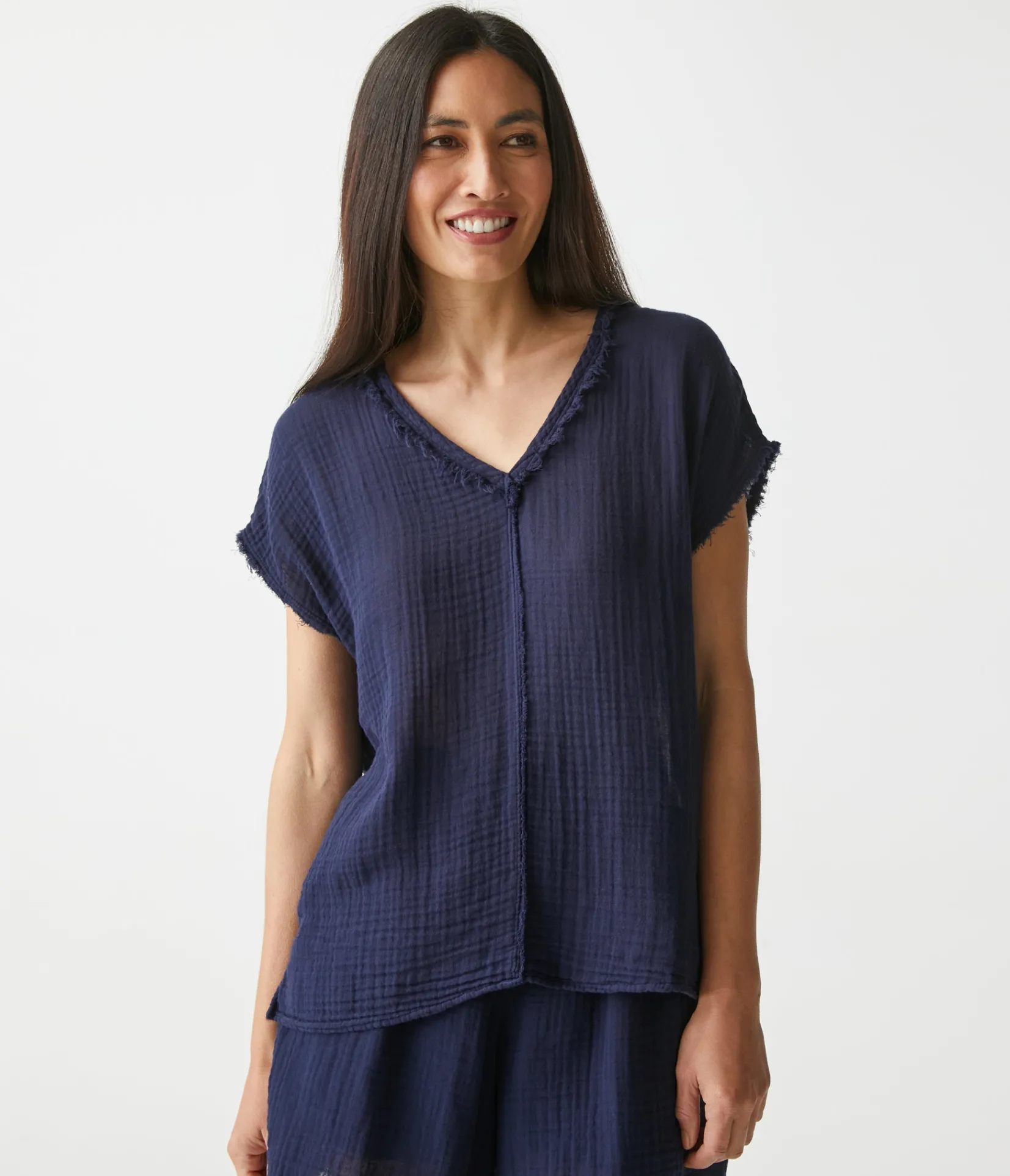 draya_gauze_vneck_top_59.webp Michael Stars Draya Gauze V-Neck Top- Tops, Blouses & Shirts
