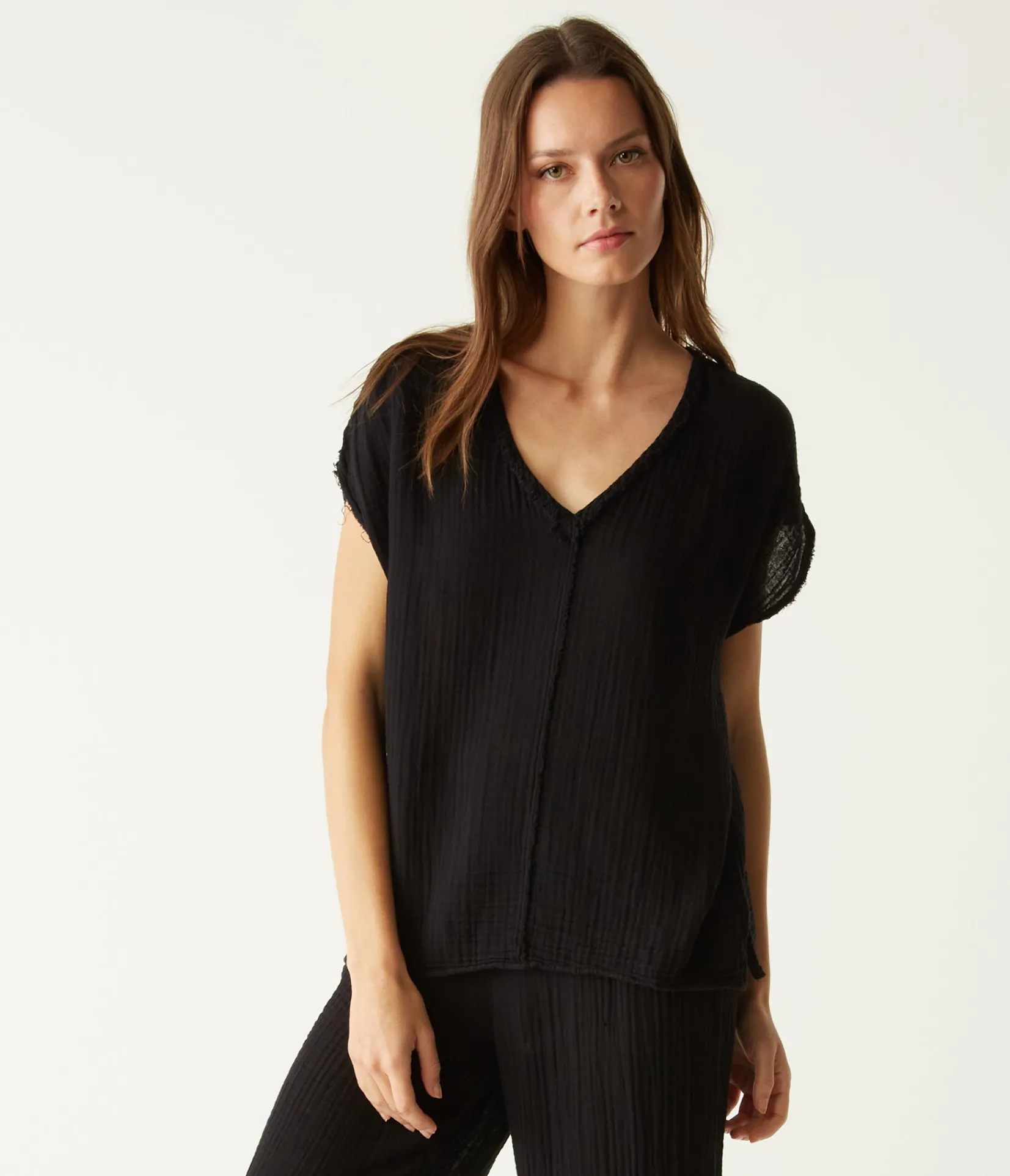 draya_gauze_vneck_top_6.webp Michael Stars Draya Gauze V-Neck Top- Tops, Blouses & Shirts