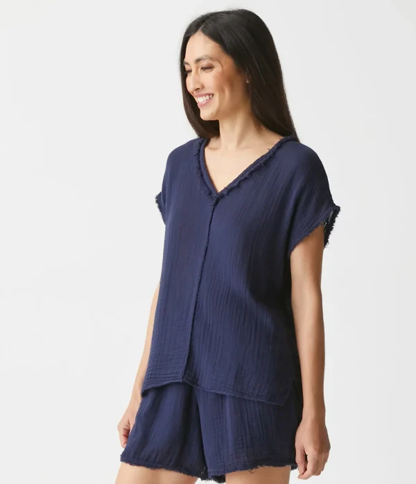 Michael Stars Draya Gauze V-Neck Top- Tops, Blouses & Shirts