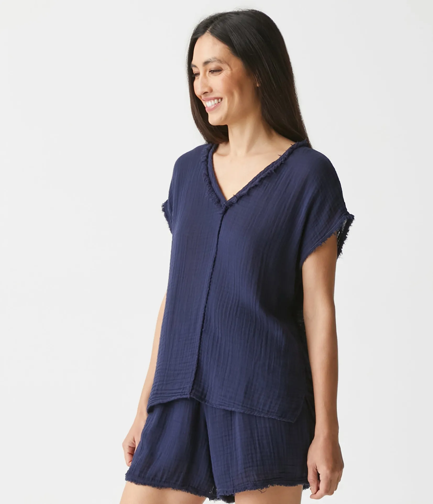 draya_gauze_vneck_top_61.webp Michael Stars Draya Gauze V-Neck Top- Tops, Blouses & Shirts