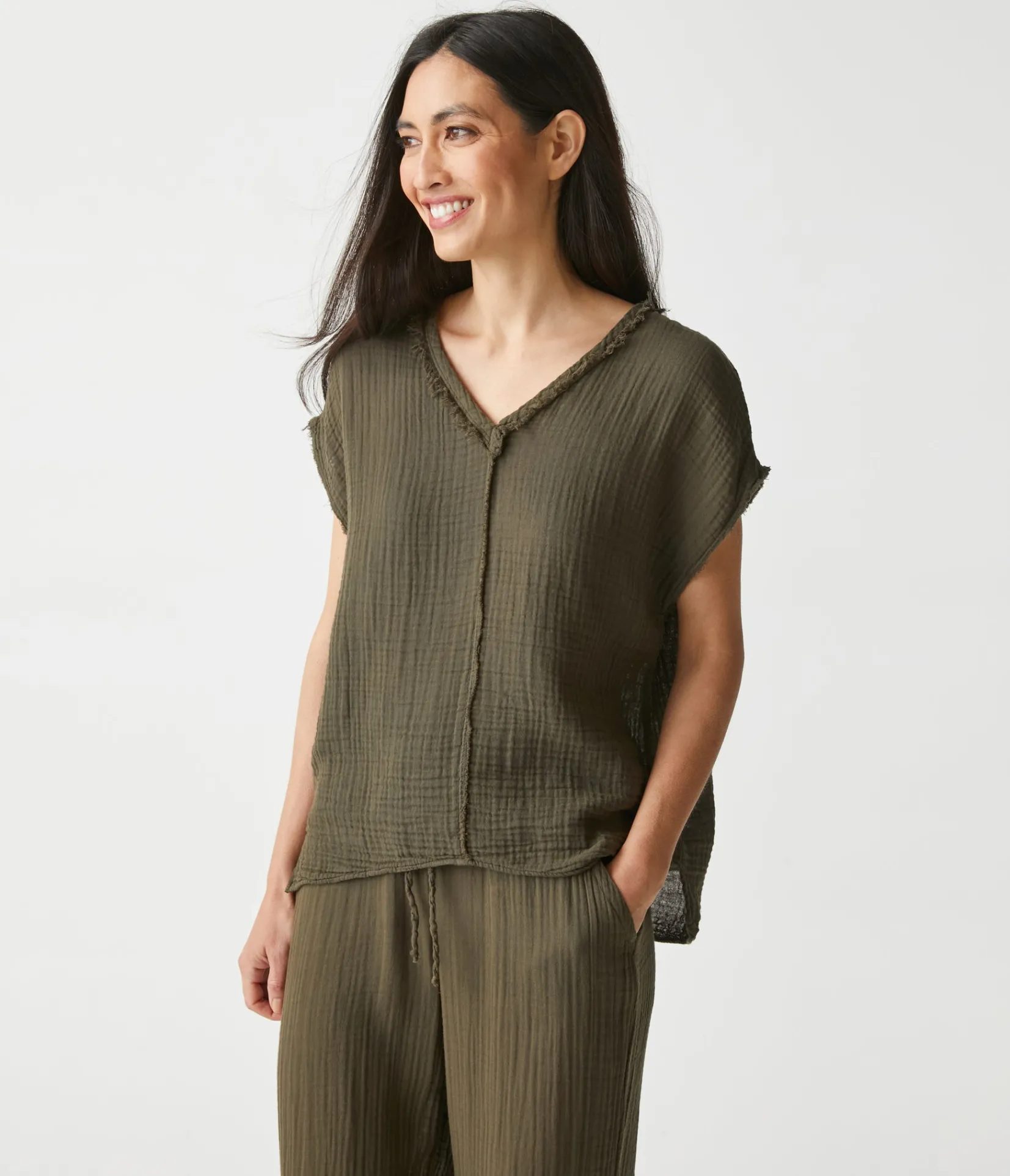 draya_gauze_vneck_top_63.webp Michael Stars Draya Gauze V-Neck Top- Tops, Blouses & Shirts