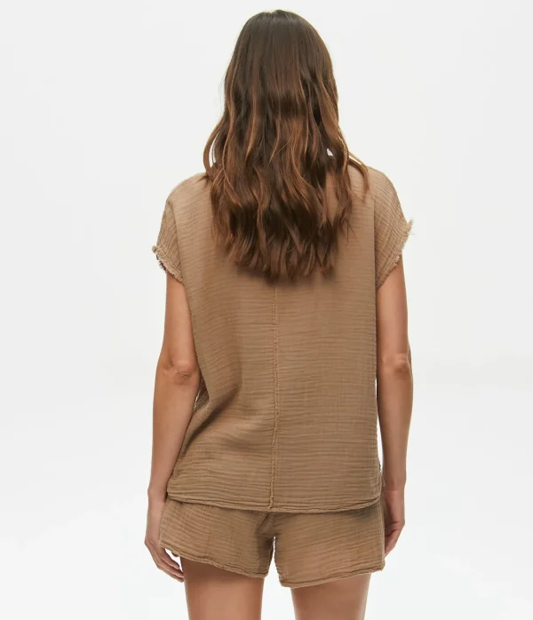 Michael Stars Draya Gauze V-Neck Top- Tops, Blouses & Shirts
