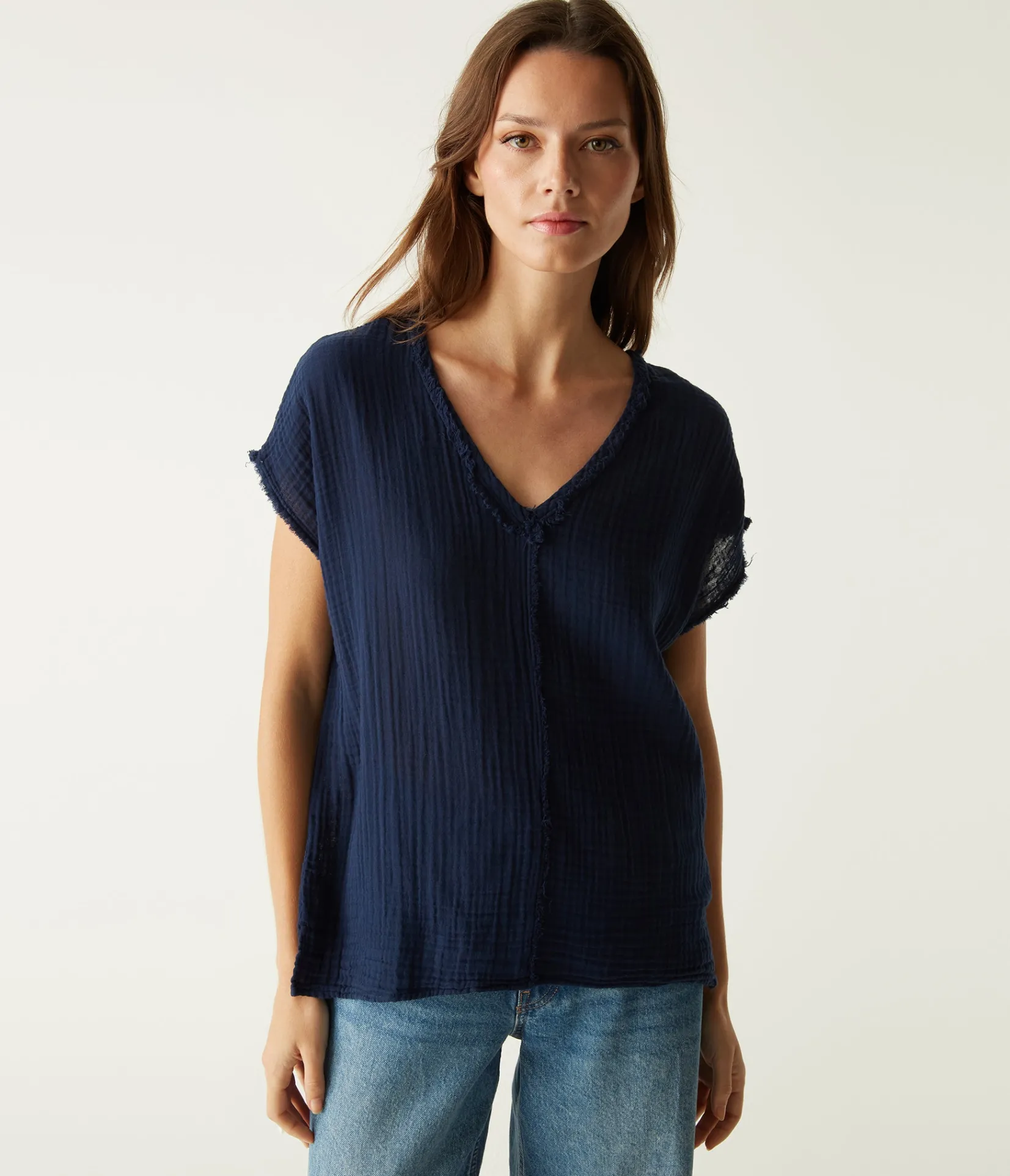 draya_gauze_vneck_top_70.webp Michael Stars Draya Gauze V-Neck Top- Tops, Blouses & Shirts