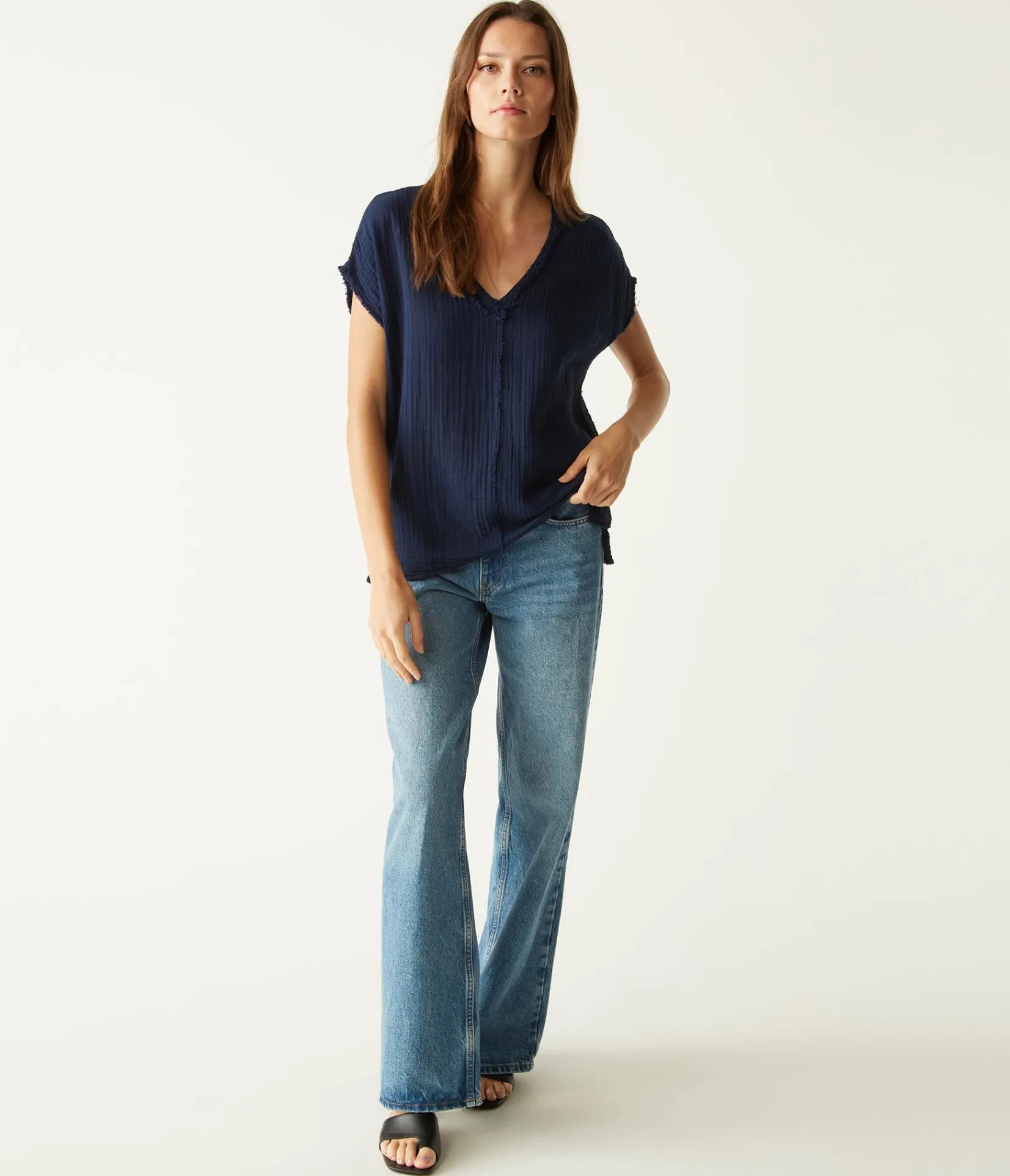 draya_gauze_vneck_top_71.webp Michael Stars Draya Gauze V-Neck Top- Tops, Blouses & Shirts