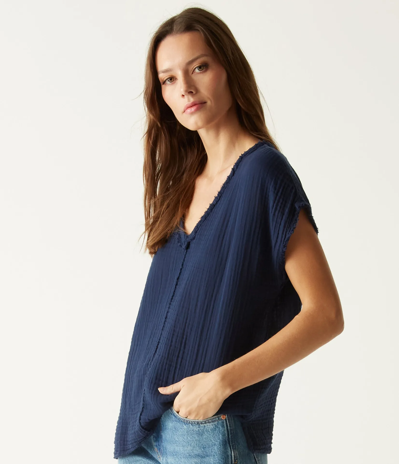 draya_gauze_vneck_top_72.webp Michael Stars Draya Gauze V-Neck Top- Tops, Blouses & Shirts