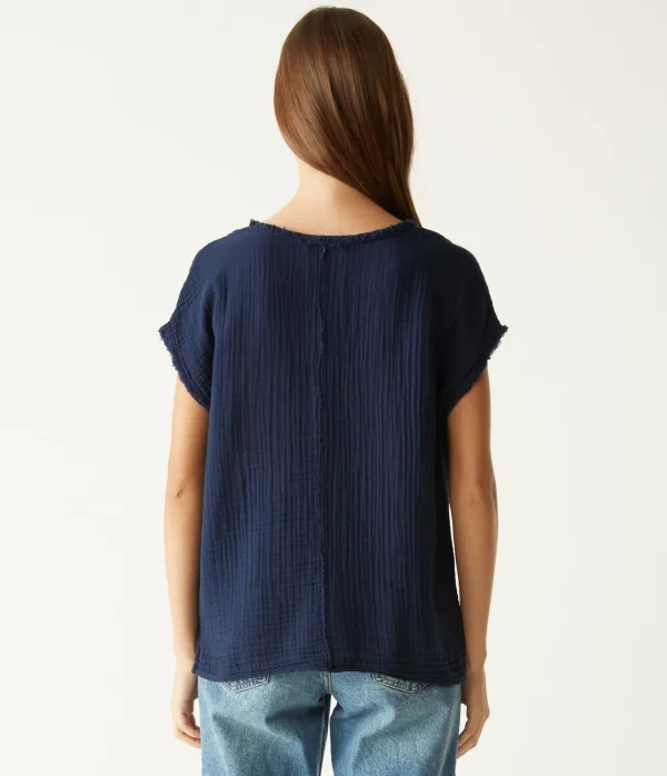 Michael Stars Draya Gauze V-Neck Top- Tops, Blouses & Shirts