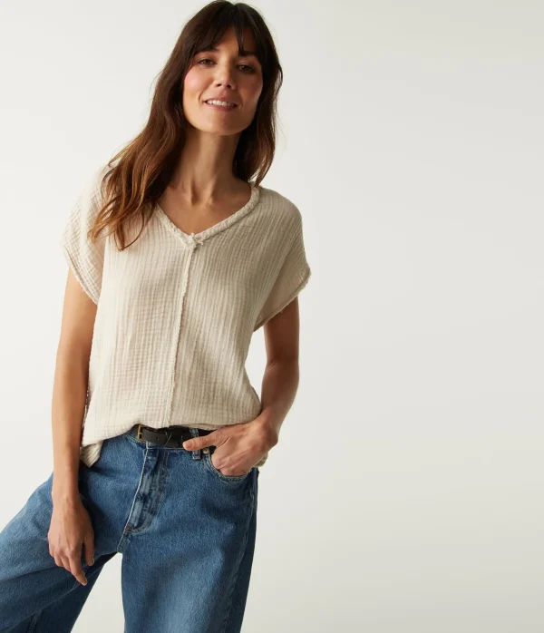 Michael Stars Draya Gauze V-Neck Top- Tops, Blouses & Shirts