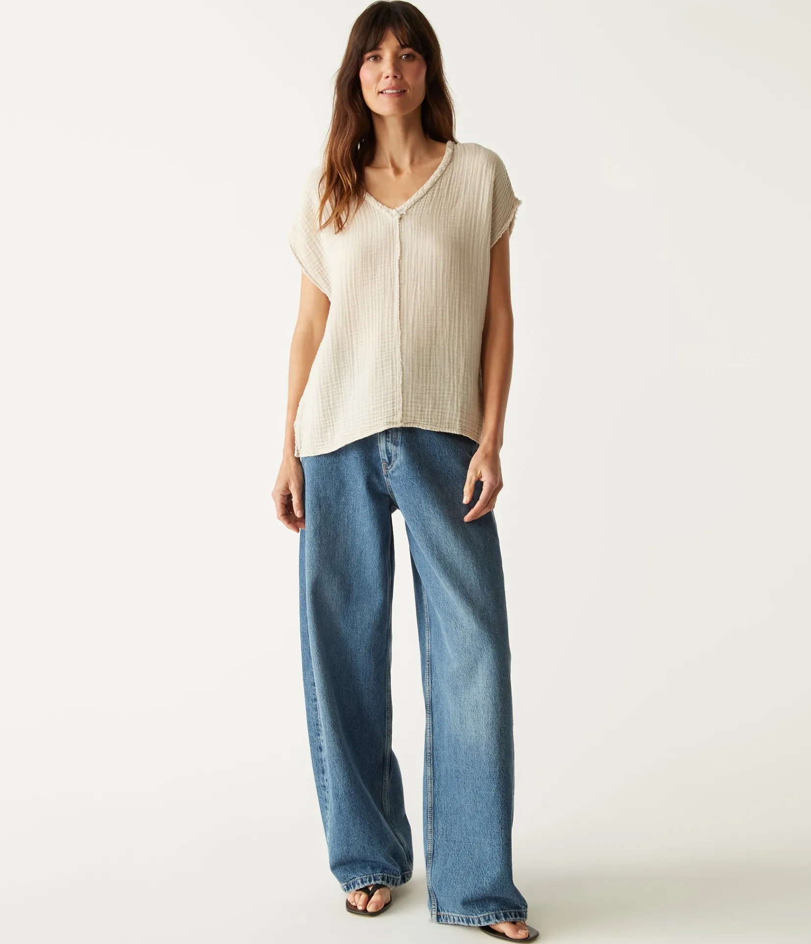 draya_gauze_vneck_top_75.webp Michael Stars Draya Gauze V-Neck Top- Tops, Blouses & Shirts