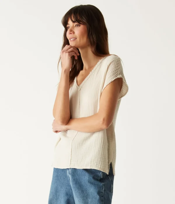 Michael Stars Draya Gauze V-Neck Top- Tops, Blouses & Shirts