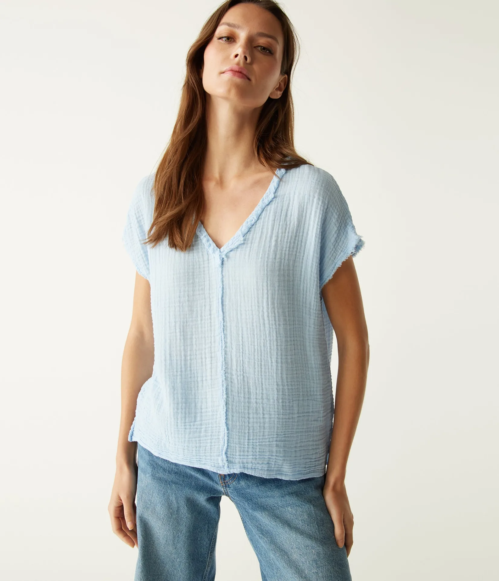 draya_gauze_vneck_top_78.webp Michael Stars Draya Gauze V-Neck Top- Tops, Blouses & Shirts
