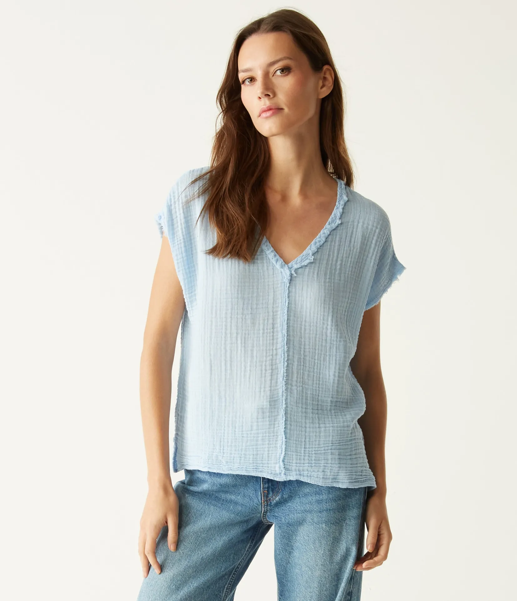 draya_gauze_vneck_top_79.webp Michael Stars Draya Gauze V-Neck Top- Tops, Blouses & Shirts