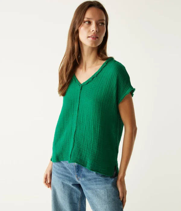 Michael Stars Draya Gauze V-Neck Top- Tops, Blouses & Shirts
