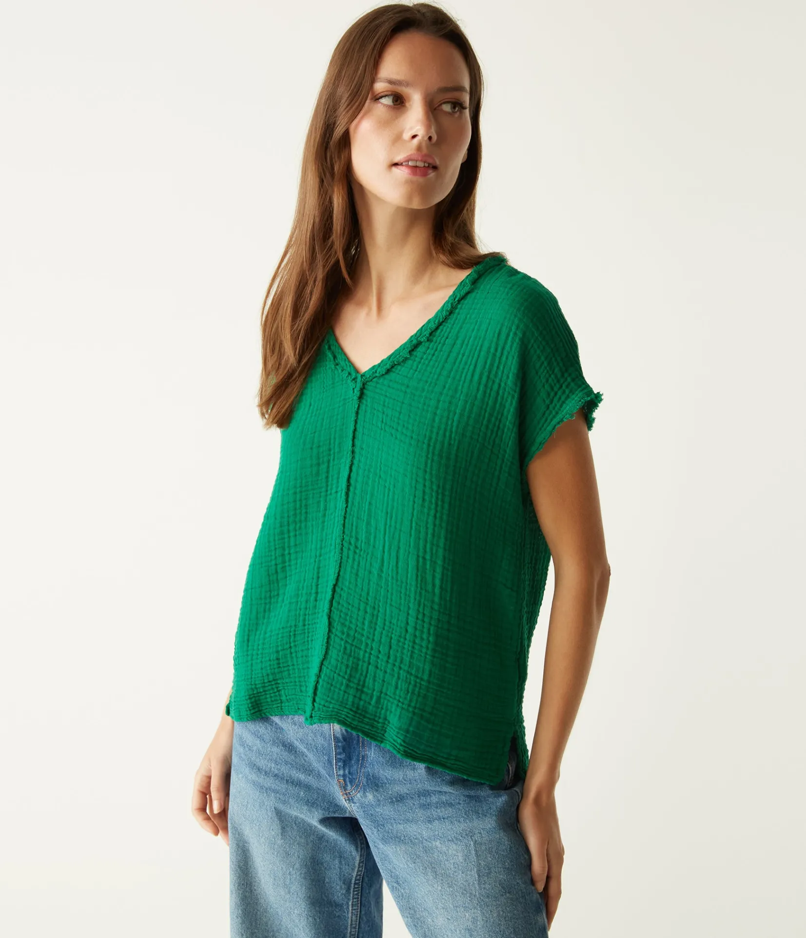 draya_gauze_vneck_top_8.webp Michael Stars Draya Gauze V-Neck Top- Tops, Blouses & Shirts